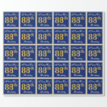 [ Thumbnail: Elegant, Blue, Faux Gold 88th Birthday + Name Wrapping Paper ]