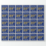 [ Thumbnail: Elegant, Blue, Faux Gold 89th Birthday + Name Wrapping Paper ]