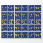 [ Thumbnail: Elegant, Blue, Faux Gold 93rd Birthday + Name Wrapping Paper ]