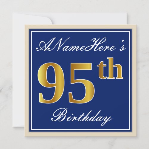 Elegant Blue Faux Gold 95th Birthday  Name Invitation