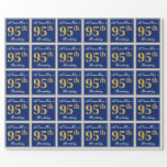 [ Thumbnail: Elegant, Blue, Faux Gold 95th Birthday + Name Wrapping Paper ]