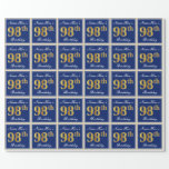 [ Thumbnail: Elegant, Blue, Faux Gold 98th Birthday + Name Wrapping Paper ]