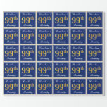 [ Thumbnail: Elegant, Blue, Faux Gold 99th Birthday + Name Wrapping Paper ]