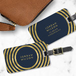 Elegant Blue & Faux Gold Circles Geometric Lines Luggage Tag<br><div class="desc">Travel in style with this elegant luggage tag featuring a modern faux gold geometric circle lines pattern against a dark blue background. Personalize this tag with your information and for more options such as to change the font and it's size click the "Customize" button. *Please note that the Zazzle Watermark...</div>