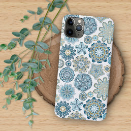 Elegant Blue Faux Gold Fantasy Mandala Art Pattern iPhone 13 Pro Max Case