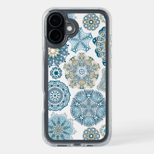 Elegant Blue Faux Gold Fantasy Mandala Art Pattern iPhone 16 Plus Case