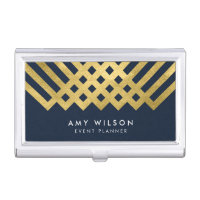 Elegant Blue Faux Gold Geometric Design Case For Business Cards