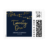 Elegant Blue Faux Gold Lights 21st Birthday Postage
