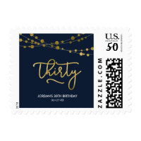 Elegant Blue Faux Gold Lights 30th Birthday Postage