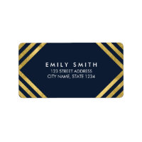Elegant Blue Faux Gold Lines Address Label