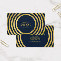 Elegant Blue Faux Gold Round Lines Geometric Event Business Card