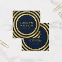 Elegant Blue Faux Gold Round Lines Geometric Square Business Card