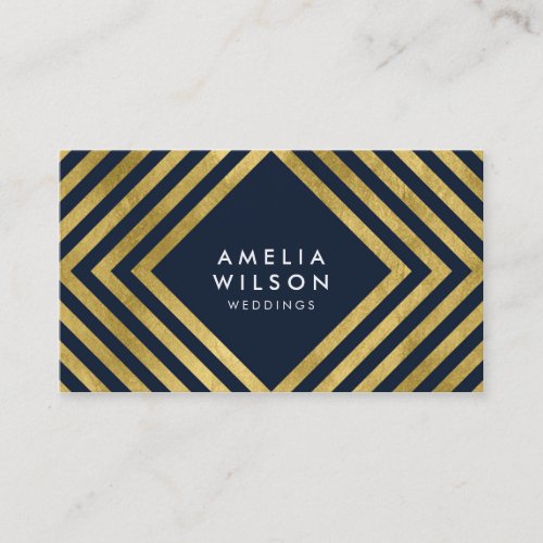 Elegant Blue Faux Gold Square Lines Business Card