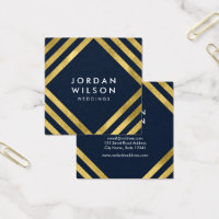 Elegant Blue Faux Gold Square Lines Geometric Square Business Card