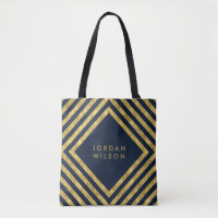 Elegant Blue Faux Gold Square Lines Geometric Tote Bag