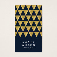 Elegant Blue Faux Gold Triangle Modern Vertical Business Card