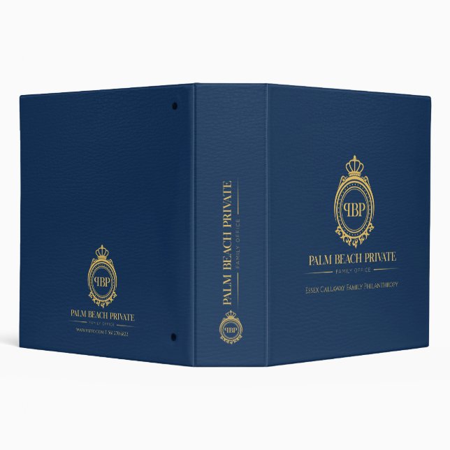 Elegant Blue Faux Leather Custom Logo 3 Ring Binder (Background)