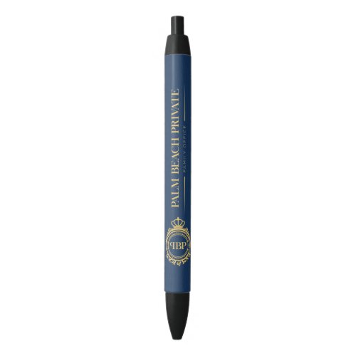 Elegant Blue Faux Leather Custom Logo Black Ink Pen