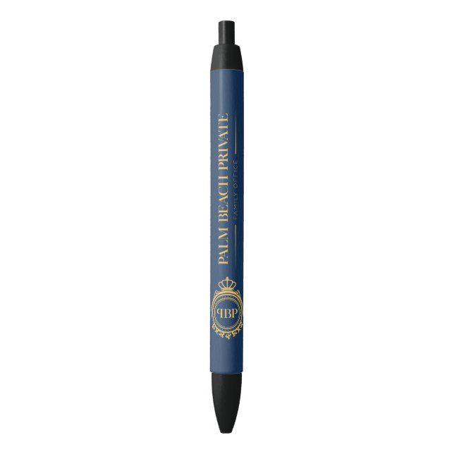 Elegant Blue Faux Leather Custom Logo Pen (Front Vertical)