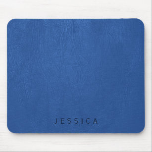 Elegant Blue Faux Leather Texture Print Mouse Pad