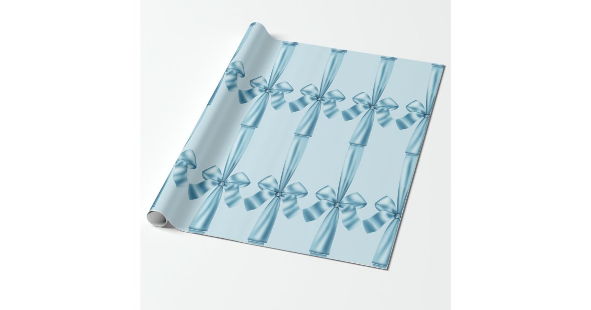 Elegant Blue Faux Satin Ribbon Bow Wrapping Paper Zazzle
