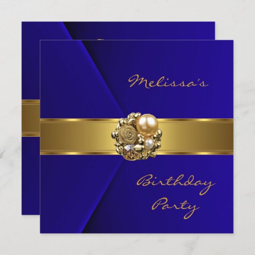 Elegant Blue Faux Velvet gold jewel Invitation