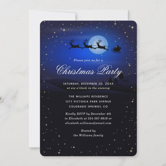 Elegant Blue Festive Christmas Party Invitation (Front)