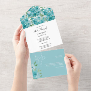 Elegant Blue Field Flowers Watercolor All In One Invitation