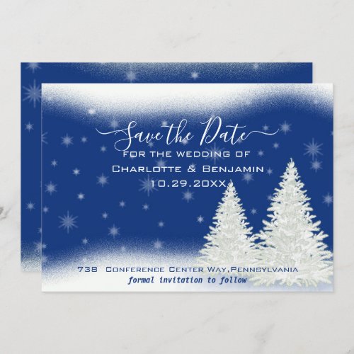 Elegant Blue Fir Tree Winter Snow Save The Date 