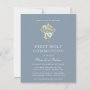 Navy Blue Gold Cross Boy Invitation 