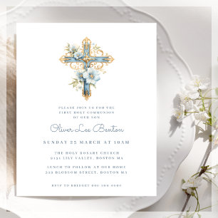 Elegant Blue First Communion Budget Invitation
