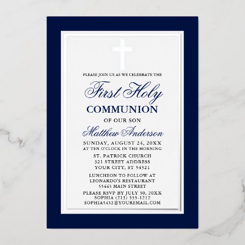 Elegant Blue First Holy Communion Cross Silver