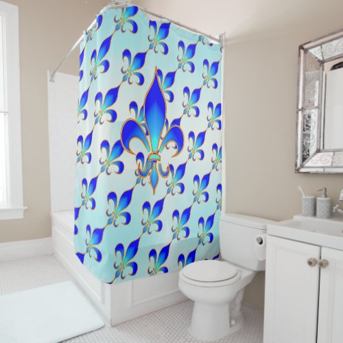 Elegant Blue Fleur_de_lis Aqua_Teal Shower Curtain