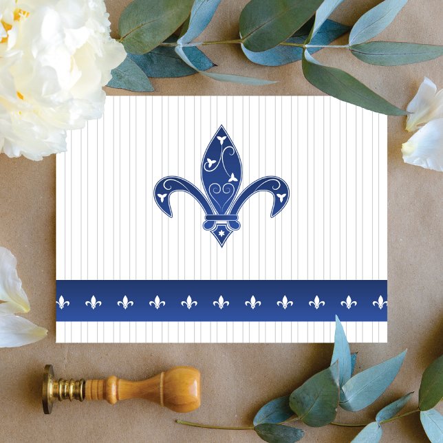 Elegant Blue Fleur de Lis Letterpress Thank You Card (Creator Uploaded)
