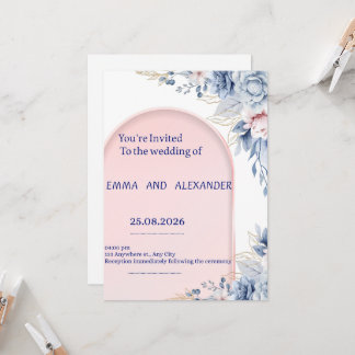 Elegant Blue Flora Wedding Invitation