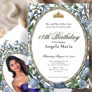Elegant Blue Floral 18th Birthday Debut Invitation
