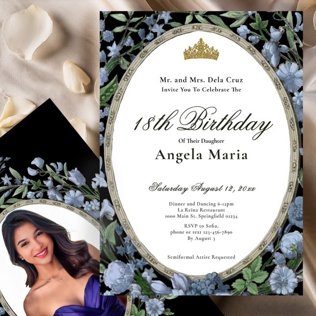 Elegant Blue Floral 18th Birthday Debut Invitation (Creator Uploaded)
