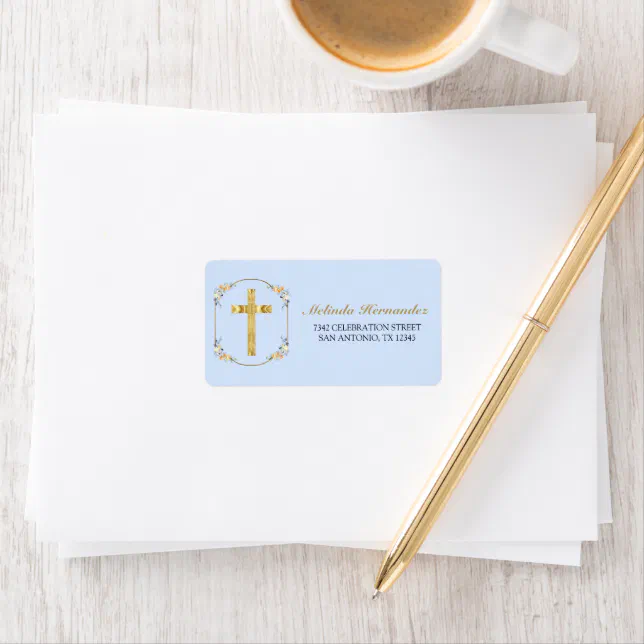 Elegant Blue Floral 1st Holy Communion Return Label | Zazzle