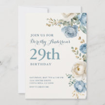 Elegant Blue Floral 29th BIrthday Party