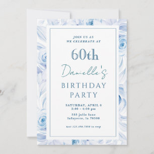 Elegant Blue Floral 60th Birthday Invitations