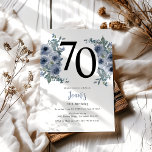 Elegant Blue Floral 70th Birthday Invitation<br><div class="desc">Experience a bloom of elegance with our new line of Adult Birthday Invitations! Featuring a modern invitation template,  ethereal watercolor florals in luscious shades of blue,  complemented by vibrant green foliage.</div>