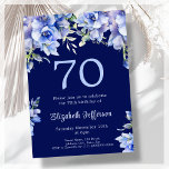 Elegant Blue Floral 70th Birthday Invitation<br><div class="desc">Looking for the perfect invitation for your upcoming 70th birthday bash? Look no further than these lovely navy blue floral invitations! With a beautiful design featuring blue watercolor flowers and modern script font, these invitations will impress all your guests. They are available to customize and purchase as card invitations, digital...</div>
