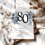 Elegant Blue Floral 80th Birthday Invitation<br><div class="desc">Experience a bloom of elegance with our new line of Adult Birthday Invitations! Featuring a modern invitation template,  ethereal watercolor florals in luscious shades of blue,  complemented by vibrant green foliage.</div>