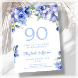 Elegant Blue Floral 90th Birthday Invitation<br><div class="desc">Looking for the perfect invitation for your upcoming 90th birthday bash? Look no further than these lovely blue floral invitations! With a beautiful design featuring blue watercolor flowers and modern script font, these invitations will impress all your guests. They are available to customize and purchase as card invitations, digital downloads,...</div>
