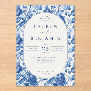 Elegant Blue Floral Acrylic Invitations