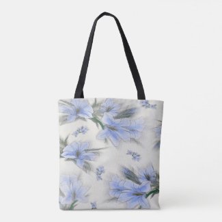 Elegant Blue Floral All Over Print Tote Bag