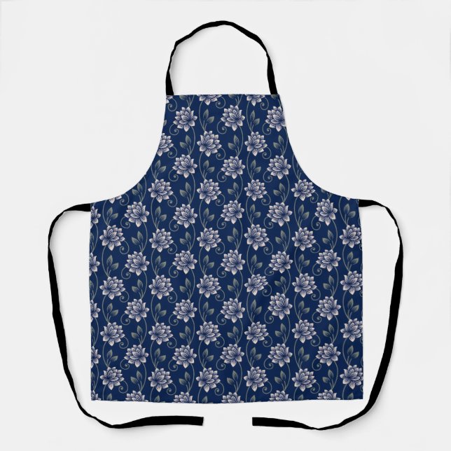 Elegant Blue Floral Apron (Front)