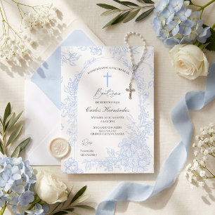 Elegant Blue Floral Arch Bautismo Invitation