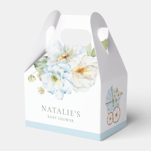 Elegant Blue Floral Baby Boy Shower Favor Box