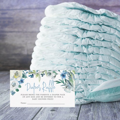 Elegant Blue Floral Baby Shower Diaper Raffle Enclosure Card